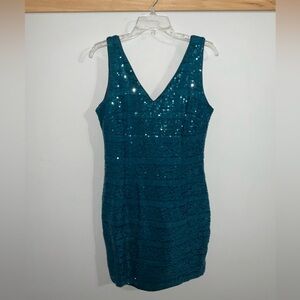 SD Collection Teal Sequin Sparkling Mini Dress Size 12